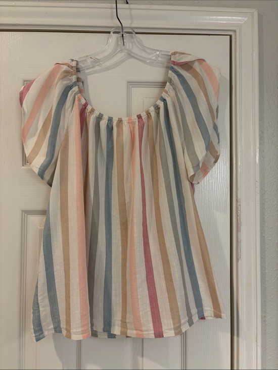 GAP Tops - GAP Striped Pastel Peasant Blouse - Pink, Blue, Tan, Cream, White